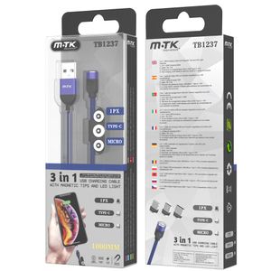 Cable M-Tk Tb1237 3En1 Magnetico Azul