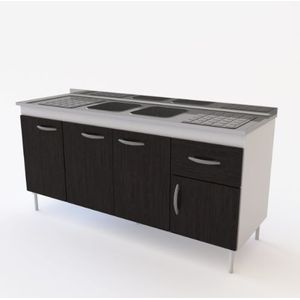 Bajo Mesada  Delos Dl606Brt 160X82X47 4P 1C Bco/Roble Termo Negro