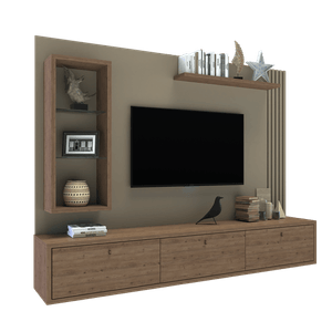 Mesa Tv Delos Dro04Rdga Rack 200X151X35 3P3E Tv65"Roble Davos Marrón Trufa/Gris Arcilla