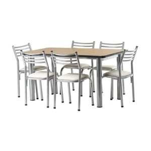 Juego de Comedor AIMARETTI DENVER Mesa melamina Wengue 1.50 x 80 con 6 Sillas Tiza