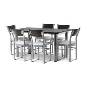 Juego de Comedor AIMARETTI DAKAR Mesa melamina Wengue 1.50 x 80 con 6 Sillas Tiza